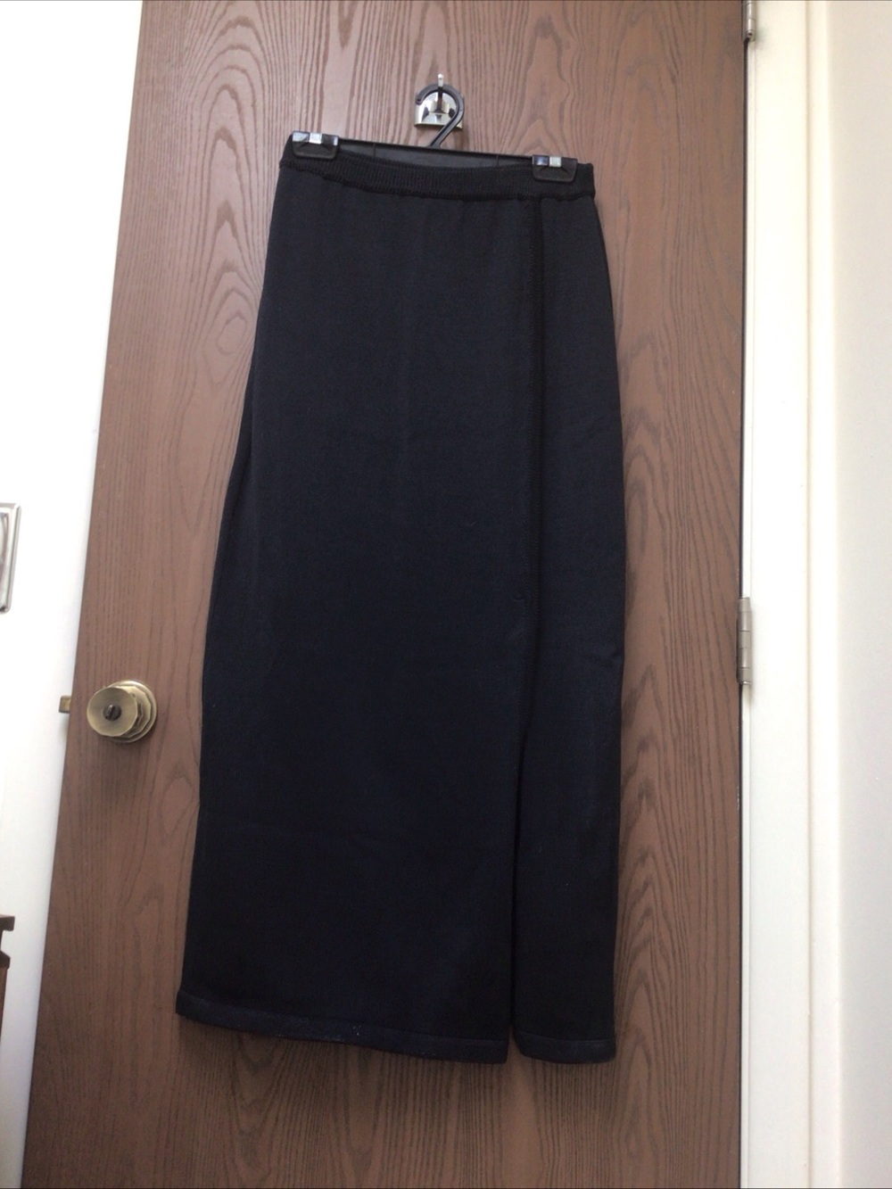 Peruvian Connection Black Knit Maxi Skirt, 100% cotton knit, slit, sz M